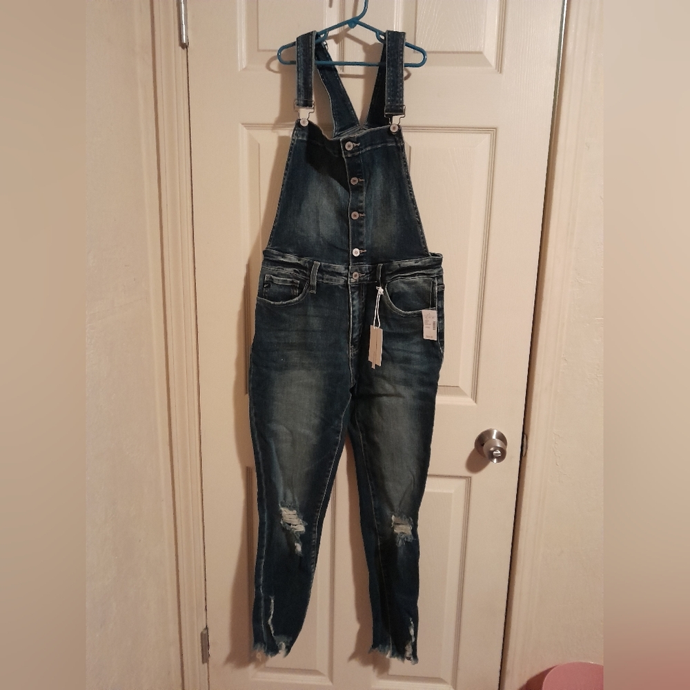Maurices KanCan Women's Large Distressed Dark Wash Overalls